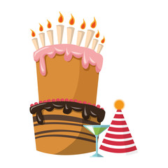 Sticker - Big birthday cake with cocktail and party hat, colorful design