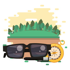 Sticker - world travel scene with sunglasses and icons