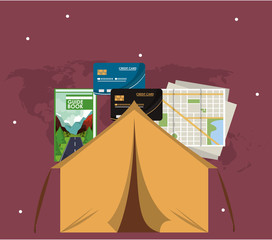 Wall Mural - world travel scene with tent camping