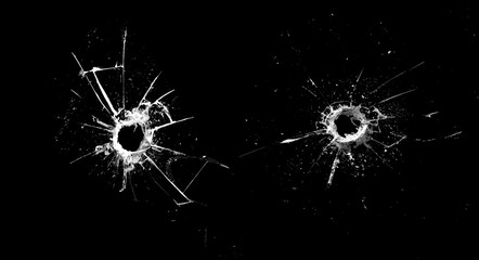 Poster - hole in the glass with cracks isolated on a black background