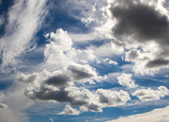 Blue sky and beautiful clouds, abstract nature background.