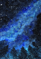 abstract winter night sky with beautiful blue galaxy