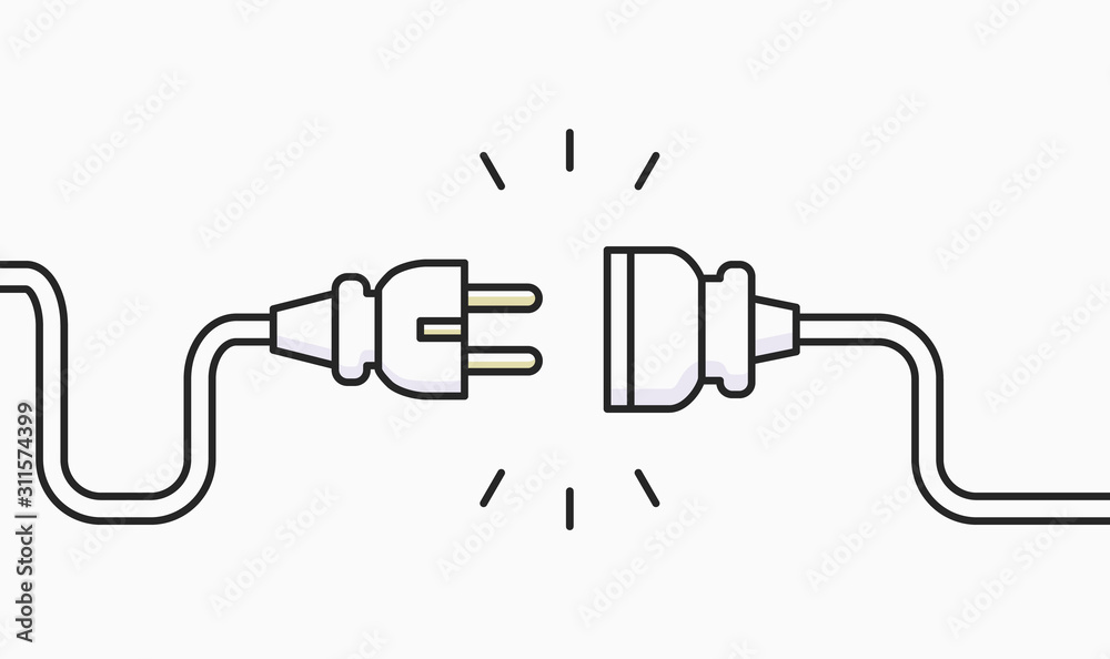 Electric Plug connect concept socket. Get connected or disconnect vector power plug cable illustration - obrazy, fototapety, plakaty 