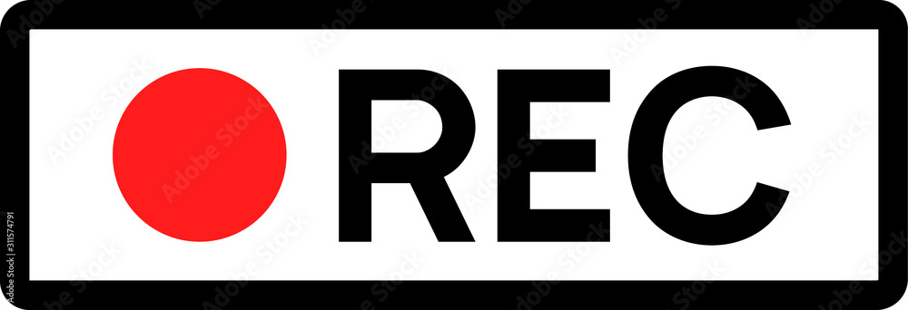 Recording sign icon. Red logo camera video recording symbol, rec icon - obrazy, fototapety, plakaty 