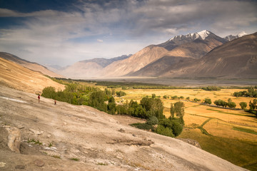 View on the mountains in Pamir highway in Tajikistan sharing with afghanistan border