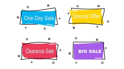 Wall Mural - Flat linear promotion ribbon banner, price tag, sticker, badge, poster. Vector illustration
