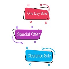 Wall Mural - Flat linear promotion ribbon banner, price tag, sticker, badge, poster. Vector illustration