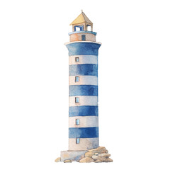 Watercolor lighthouse illustration. Isolated lighthouse on white background. Hand drawn artwork.