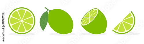 Cuadros en Lienzo Vector lime slice green illustration lemon isolated half fruit lime