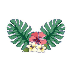 Wall Mural - tropical leaves and flowers icon