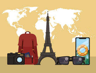 Poster - world travel scene with eiffel tower