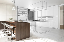 Interior Of Modern Kitchen - 3D Illustration