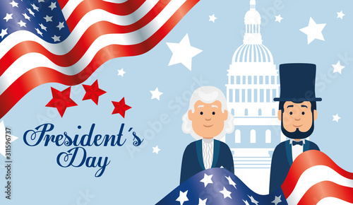Fotomural happy presidents day with people and decoration vector illustration design
