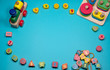 © Tatiana - colorful children's educational toys on a blue background