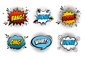 Poster - set of expressions and explosions pop art style icon vector illustration design