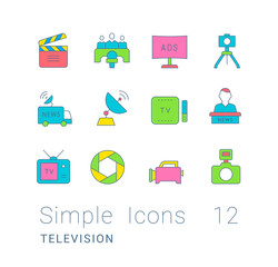 Sticker - Set of Simple line Icons of TV