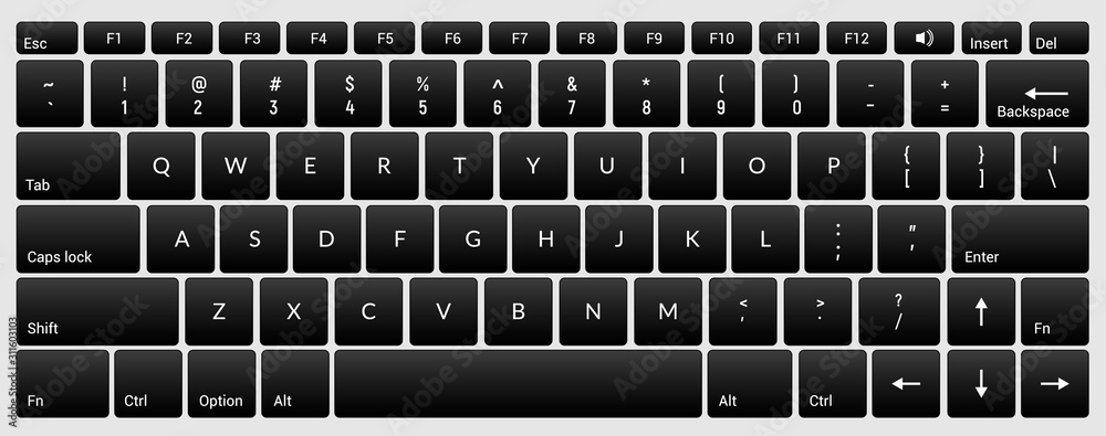 Laptop keyboard computer isolated black key button board for digital pc - obrazy, fototapety, plakaty 