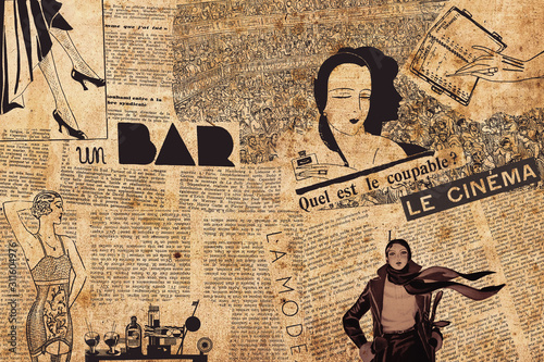 Fotografía Paris, France - December 15, 2019: Collage of french newspaper headlines, draws