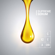 Supreme Collagen Oil Drop Serum. Shining Golden Essence Droplet Cosmetic Design