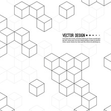 Abstract Background With Intersecting Geometric Cubic And Hexagon Shapes. Vector Pattern Of Cubes. Techno Illustration.