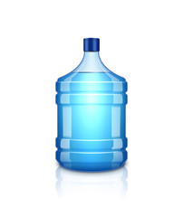 Vector water bottle. Large plastic big blue transparent bottle for clean water, isolated