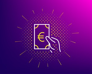 Hold Cash money line icon. Halftone pattern. Banking currency sign. Euro or EUR symbol. Gradient background. Finance line icon. Yellow halftone pattern. Vector