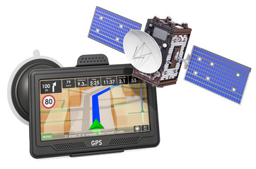 Poster - GPS navigator with satellite, 3D rendering