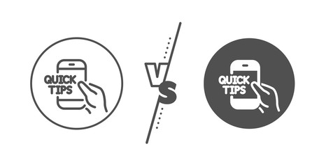 Poster - Helpful tricks sign. Versus concept. Quick tips on phone line icon. Internet tutorials symbol. Line vs classic education icon. Vector