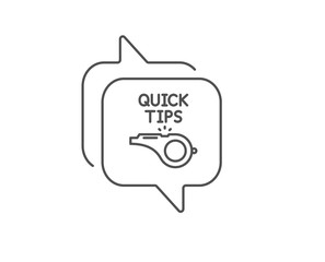 Poster - Quick tips whistle line icon. Chat bubble design. Helpful tricks sign. Outline concept. Thin line tutorials icon. Vector