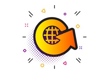 Poster - Share arrow sign. Halftone circles pattern. Global business icon. World globe symbol. Classic flat world globe icon. Vector