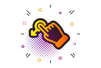 Poster - Slide arrow sign. Halftone circles pattern. Drag drop gesture icon. Swipe action symbol. Classic flat drag drop icon. Vector