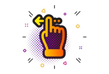 Poster - Slide left arrow sign. Halftone circles pattern. Touchscreen gesture icon. Swipe action symbol. Classic flat touchscreen gesture icon. Vector