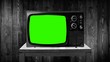 old tv set with green screen, compositing, chroma key