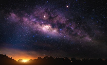 The Beauty Of The Milky Way Galaxy And Stars On Night Sky Before Sunrise.