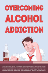 Wall Mural - Overcoming alcohol addiction poster vector template. Assistance to addicts. Brochure, cover, booklet page concept design with flat illustrations. Advertising flyer, leaflet, banner layout idea