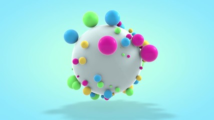 Poster - 3D animation of a white ball and many pulsating multi-colored spheres in the environment. 4K animation.