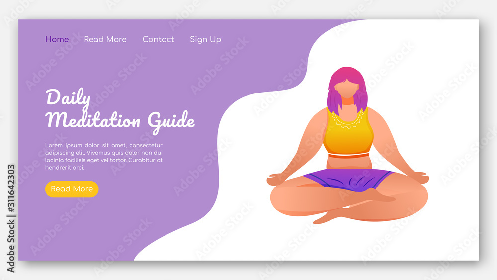 Daily meditation guide landing page vector template. Yoga poses ...