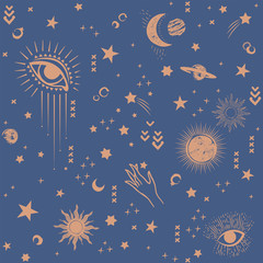 Wall Mural - Space Galaxy constellation seamless pattern print could be used for textile, zodiac star yoga mat, phone case
