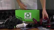 Electronic Waste, Also Called E-waste, Old Used Electric And Electronic Equipment. Recycling Box