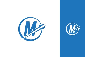 Wall Mural - Circle blue arrow initial M letter icon design. Vector logo template