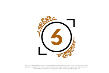 Wall Mural - black gold royal ornament circle number 6 icon design. vector logo template