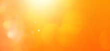 Abstract Orange Background With  Bokeh Lights And Sunlight, Panoramic Background