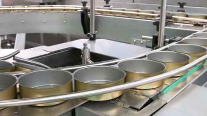 Poster - moving tape belt of automatic conveyor for the production of canned food