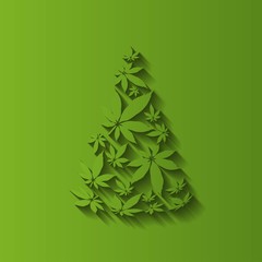 Wall Mural - Christmas Tree and Cannabis leaves cut out  vector background