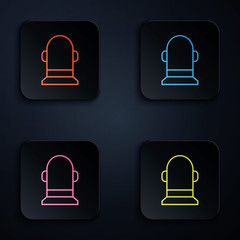 Color neon line Buoy icon isolated on black background. Set icons in colorful square buttons. Vector Illustration