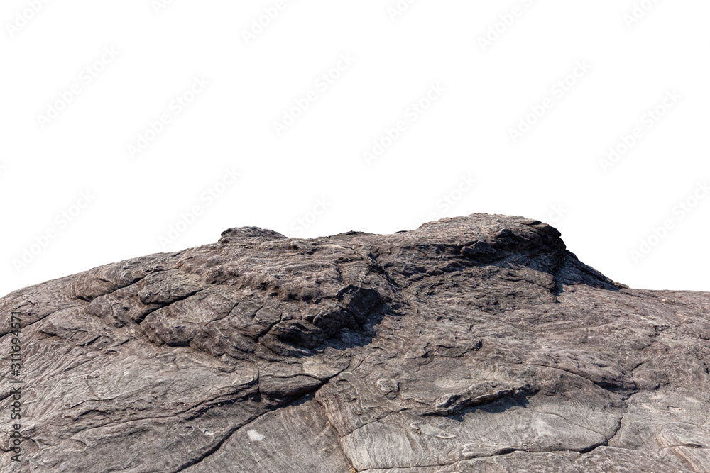 Cliff stone located part of the mountain rock isolated on white background. - obrazy, fototapety, plakaty 