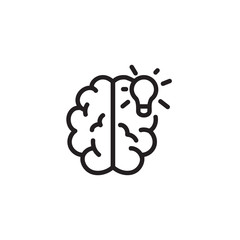 Brain with lightbulb thin line icon. Creative idea, innovation, solution isolated outline sign. Startup and business concept. Vector illustration symbol element for web design and apps