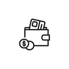 Budget thin line icon. Wallet, coin, credit card isolated outline sign. Finance, salary, accounting concept. Vector illustration symbol element for web design