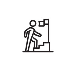 Sticker - Businessman running up stairway to flag thin line icon. Career, challenge, trouble isolated outline sign. Business and startup concept. Vector illustration symbol element for web design and apps.