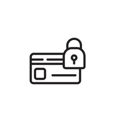 Wall Mural - Credit card security thin line icon. Plastic card, lock, data safety isolated outline sign. Finance, payment secure, protection concept. Vector illustration symbol element for web design